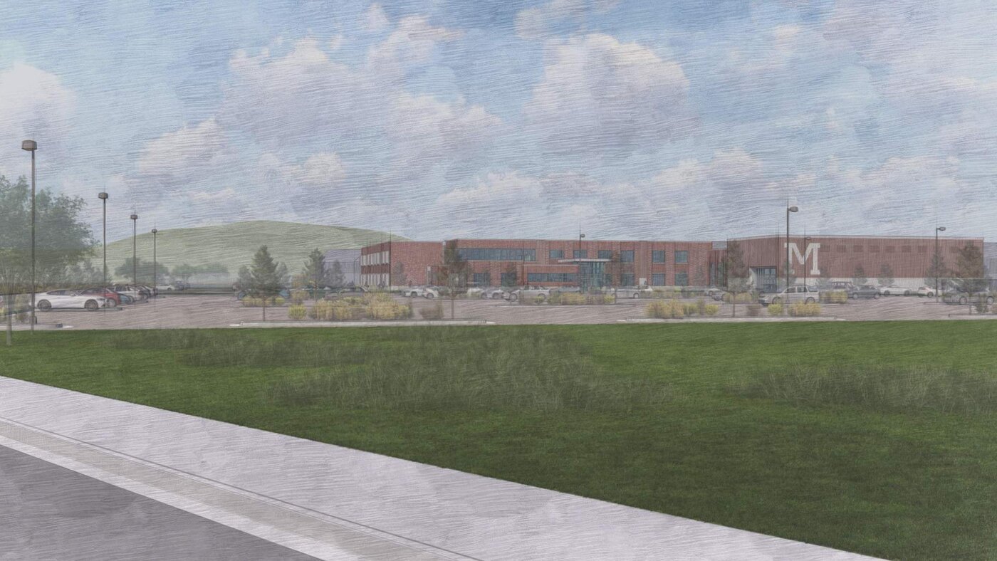 Sketch showing building from sports fields