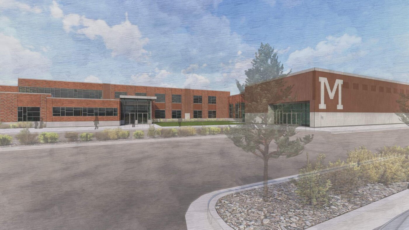 Architectural rendering of the Future Elementary School, front entrance view