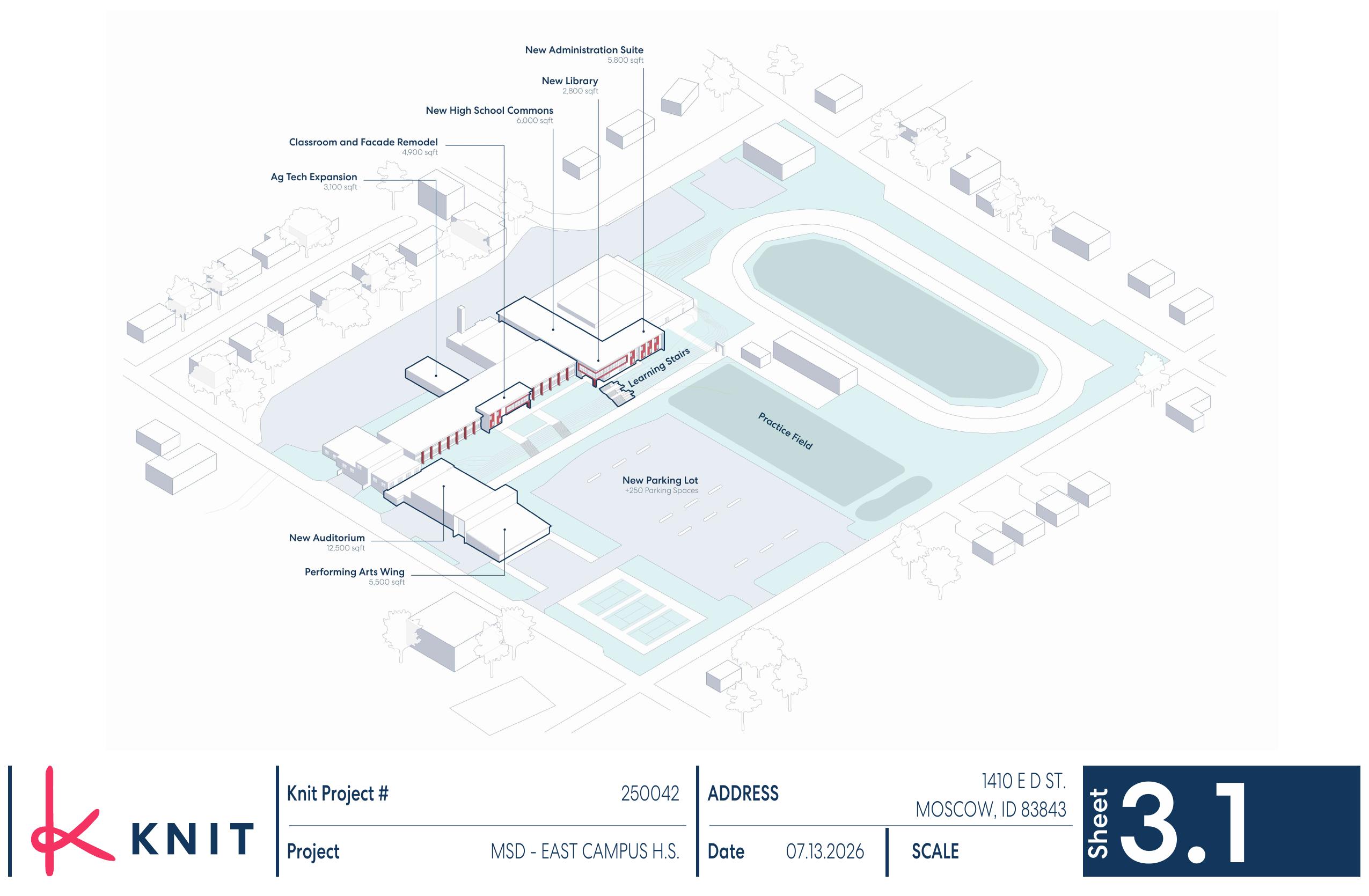 Annotated site plan showing the locations of proposed additions to the East Campus