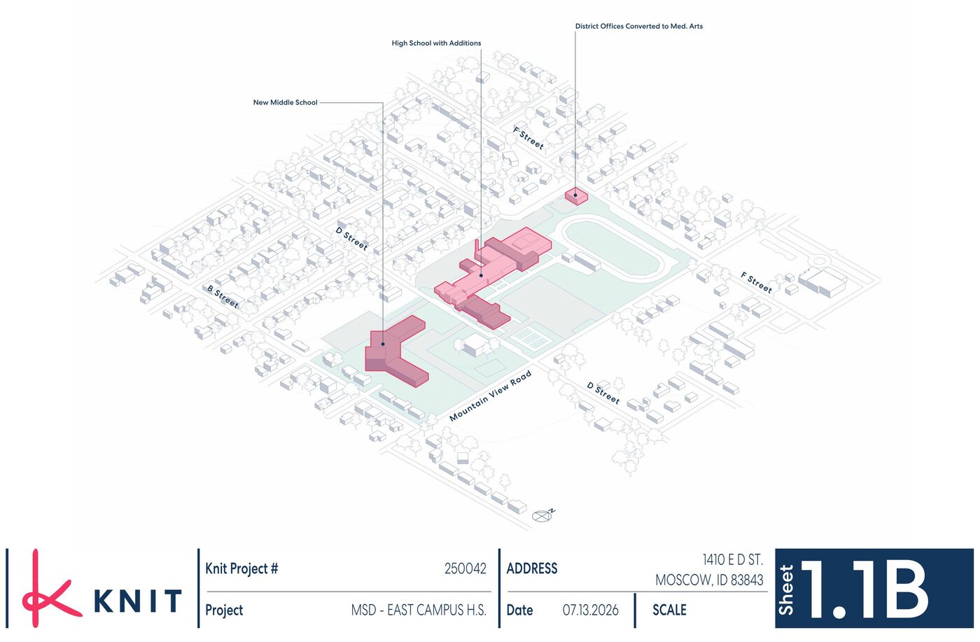 Isometric view of the proposed East Campus high school conversion