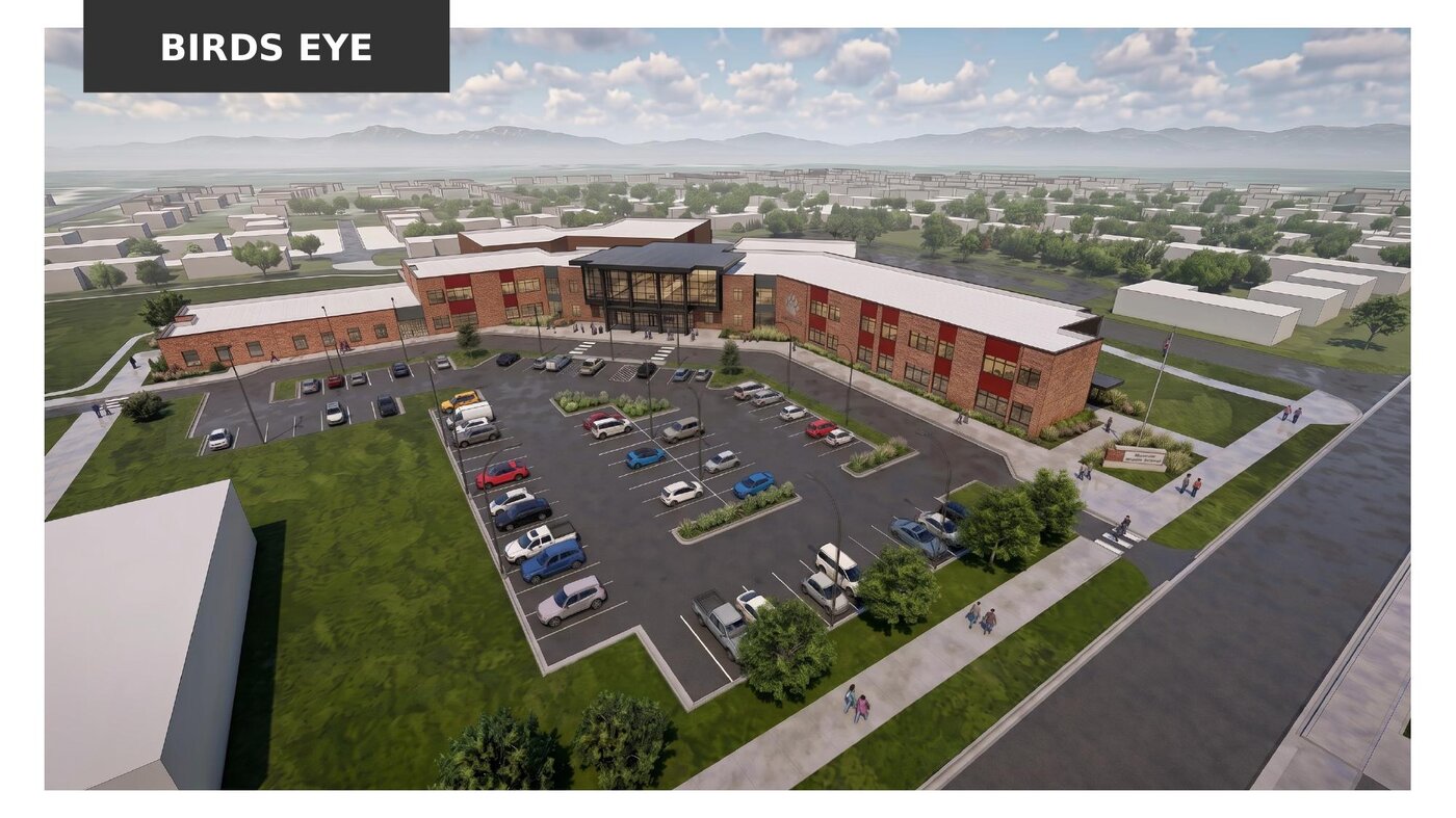 Bird's eye aerial rendering of the campus